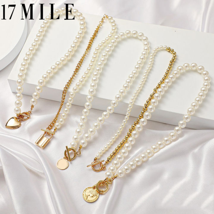 17MILE Elegant Heart Pearl Necklace For Women Fashion Asymmetric Pearl