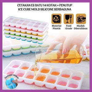 Cetakan Es Batu 14 Kotak Dengan Penutup Bahan Silikon Serbaguna Alat Pencetak Jelly Pudding Cokelat 14 Sekat Ice Cube Mold Silicone Multifungsi Food Grade - FR Gallery