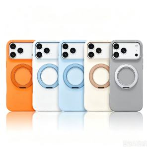 For iPhone 18 Pro Max Case Skin-friendly Liquid Silicone 360°rotate stand Protective Phone Back Cover For Magsafe Shell