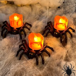 Horror Spider LED Night Light Scary Halloween Decoration Warm Candle Lamp Table Prop Spider Ornament for Party Bar Home Haunted House Gift Decor