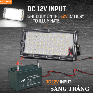 Đèn LED 50w DC12V Có kẹp pin (pin ô tô 12V) kháng chống nước ngoài trời ip65 sm89