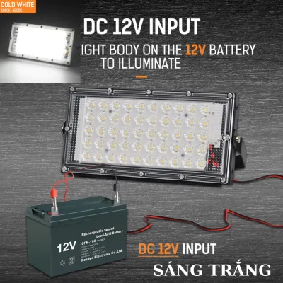 Đèn LED 50w DC12V Có kẹp pin (pin ô tô 12V) kháng chống nước ngoài trời ip65 sm88