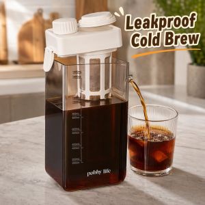 Warm.home-MY Cold Brew Coffee Maker Glass Carafe Removable Mesh Filter Leakproof Lid Fridge Friendly Iced Coffee Tea Home Kitchen