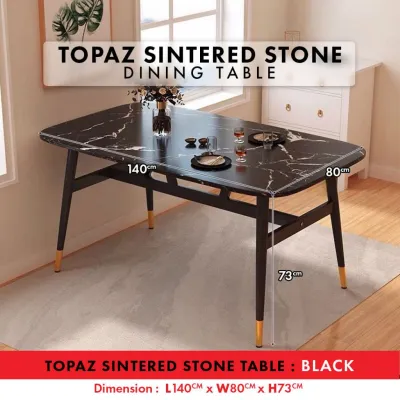 KENZZO New Sampai Promo: 2 size Sintered Stone Table + 4 kerusi makan / meja makan 4 kerusi Topaz Marble texture Table