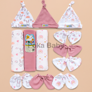4in1 Paket Hemat Perlengkapan Bayi Baru Lahir Bedong + Topi Set Sarung Tangan & Kaki Serian Pink Poka SNI ZPH26
