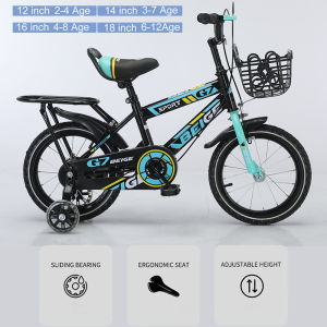 Kids Bicycle for Boys & Girls 3-12 Years Old | 12/14/16/18 Inch Adjustable Height | Anti-Slip Rubber Tires + Training Wheels & Safety Seat | Sturdy Steel Frame 4 Color Options