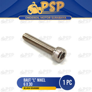 Baut L Nikel 6x30 (Harga 1 PC) - Pitch Bolt Baud 10 Kunci L 5 Drat 6 mm x Panjang 30 mm Ulir Kanan