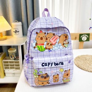 BTNM376423 Sức chứa lớn Ba lô capybara Hoạt hình Thoáng khí Túi sách  Nylon Cặp học sinh