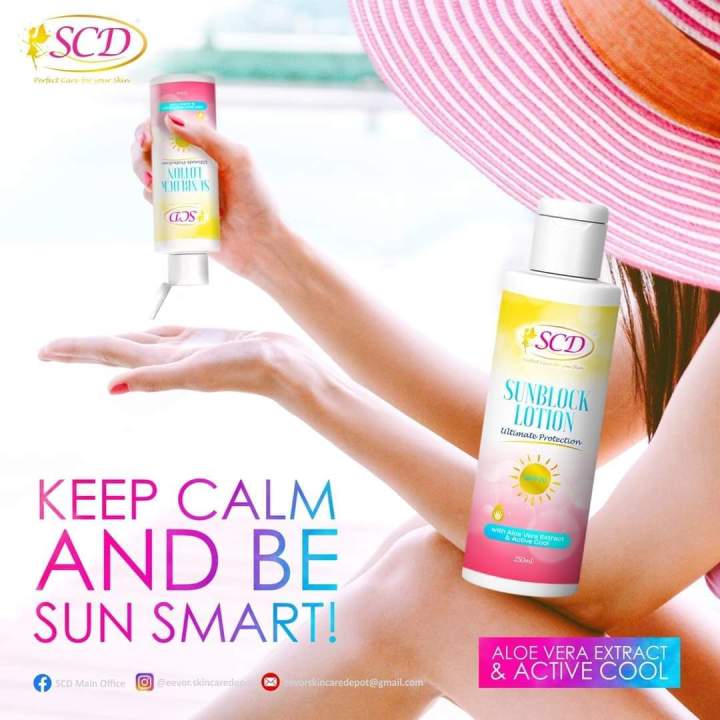 SCD Sunblock Lotion 250ml w FREEBIES SPF70 Whitening Cooling