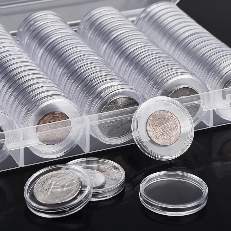 100 PCS 30 mm Round Coin Capsules with Storage Organizer Box for