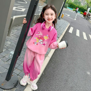 Dễ thương in hoạt hình hoodie Set cho cô gái Xuân Thu thời trang hai mảnh trang phục