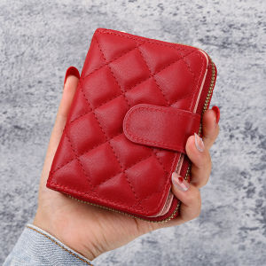 ins New Quilted European and American Fashion Womens Small Wallet Short Style Student Korean Version Coin Purse Womens Card Holder Leather Wallet [ Free Shipping ]