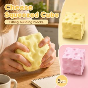 DEER Crunchy Cheese Squeezed Cube Sound Effects 5cm Cheese Squishy Toy Novelty Hand Relax Cheese Stress Ball Office Desk Toy