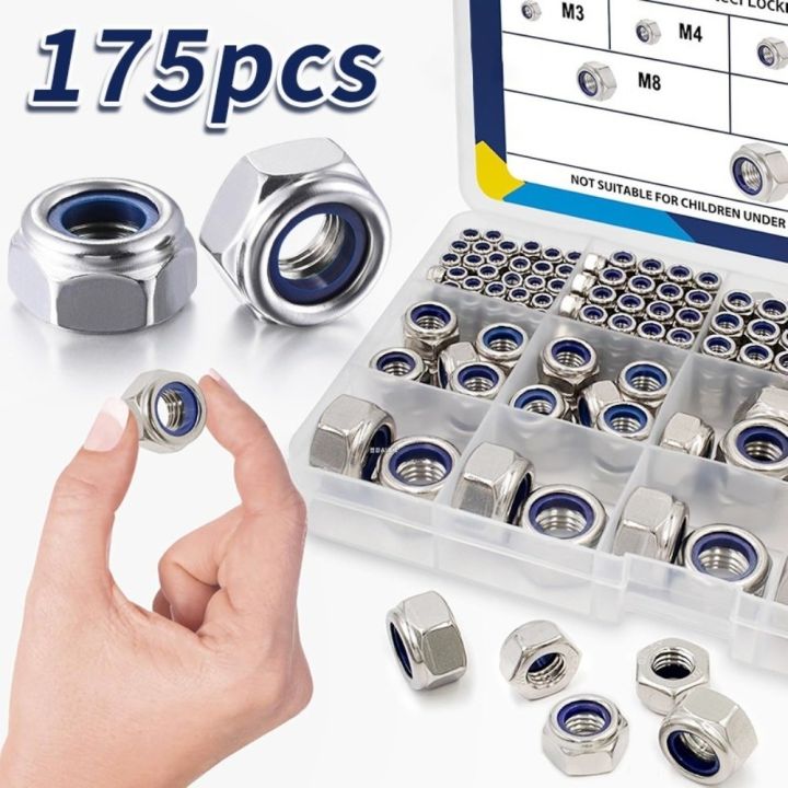CAEWE 175PCS Thép không gỉ Đai ốc khóa M3 M4 M5 M6 M8 M10. Khóa chèn ...