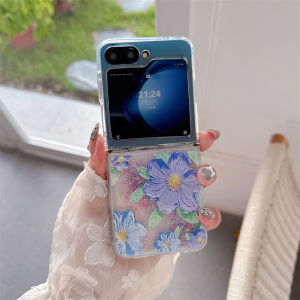 Glitter Luminous Quicksand Case for Samsung Z Flip 5 6 7 Glossy Sequins Liquid Phone Cover Flowers Painting Folding Screen Shell