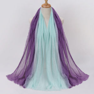 Jifang Gradient Color Cotton Linen Pashmina Shawl Fashion Double Colors Pleated Crinkle Wrinkle Cotton Muslim Hijabs Shawls WJ782