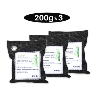 Sweet home Bamboo Charcoal Air Purifying Bag 200g Black With Ring 3 Pack