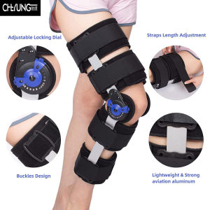 Hinged Knee Brace ROM Post Op Knee Immobilizer Adjustable Knee Immobilizer Support with Side Leg Stabilizers for Men and Women for Meniscus Tear Arthritis