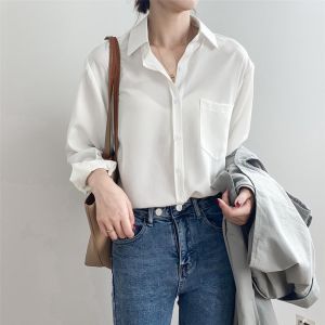 【24H Delivery】Women Oversized Shirt Long Sleeve Blouses Chiffon Blouse TopsOffice Blouses Korean Top