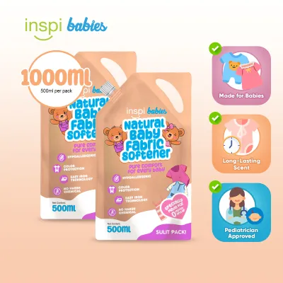 INSPI Babies Natural Fabric Softener Bottle Pack of 2 (1000ml each) - Hypoallergenic Fabcon for Babies Clothes - free shipping essentials bundle