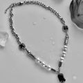 huiheyu necklace for men aesthetic stainless steel necklace kwintas pang lalaki Geometric Hip Hop Cold Wind Style Party Black Gem Pendant Gift Female Choker Korean Style Necklace Pearl Necklace Clavicle Chain. 