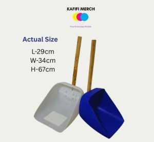 KAFIFI Plastic Dustpan with Wooden Handle – Random Blue/White – Heavy Duty Cleaning Dustpan for Home