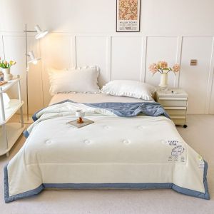 PrettyFamily Cotton Linen Summer Quilt double yarn summer cool by soybean fiber air conditioning quilt home student children single double adout thin quilt four seasons machine washable cotton linen breathable quilt