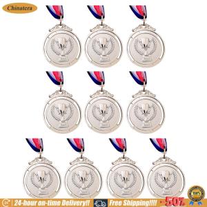 [Chinatera Brand Store]10Pcs Gold/Silver/Bronze Medal Sports Rewards with Neck Ribbon Students Rewards 5cm Metal Winner Medals for Sports Games