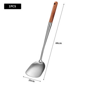 Fypo 304 thép không gỉ súp muỗng xẻng tay cầm dài Chảo thìa muỗng muôi chống bỏng cán bằng gỗ tự nhiên nhà hàng dụng cụ nhà bếp chống gỉ nhà dụng cụ nấu ăn