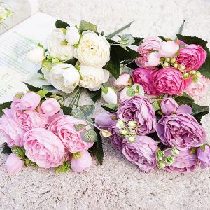 Rose Peony Artificial Silk Flowers Small Bouquet Flores Home Party Wedding Decoration Fake Flower