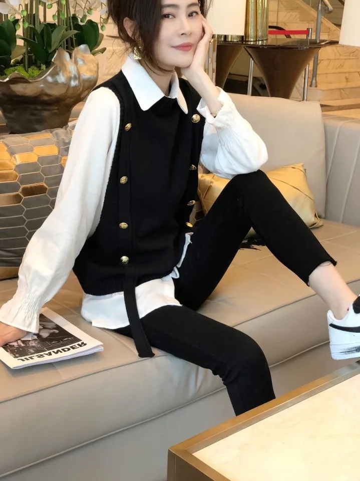 Sweater Vests Women Button Solid Fashion O-Neck Sleeveless Plus