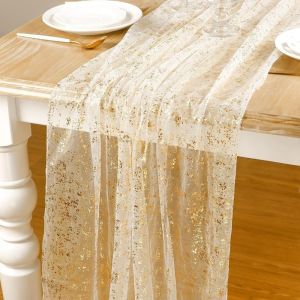 LETIGO Sheer Table Runner Soft Metallic Foil Sheer Chiffon Table Runner Decorative Sequin Glitter Table Runner Wedding Decor