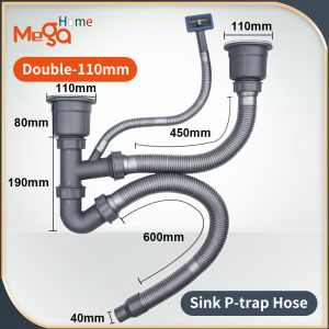 110mm Kitchen Sink P Trap Set with Sink Strainer Expandable Hose Anti Clog Drainage Kit for Kitchen Sink
