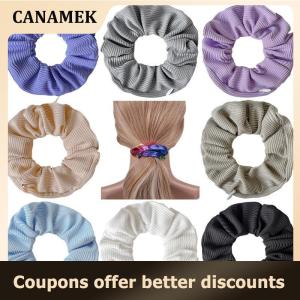 【 CANAMEK 】 2Pcs Striped Knitted Fabric Solid Color Hair Band Hair Scrunchies With Pocket Zipper For Girls Ponytail Holder Bands Hair Ties Accessories