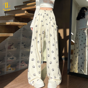 TINO TINO Pants Kulot Highwaist Doggie Paw H1690 Korean Style Celana Kulot Wanita Highwaist Motif Lucu