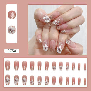 (BISA GROSIR) PART 1 3D Kuku Palsu Cantik 24 Pcs + FREE LEM CAIR Fake Nail Art Set DIY Wedding Akrilik NL002