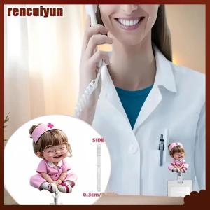 rencuiyun 1Pcs Retractable Drawstring 2D Flat Acrylic Nurse ID Clip Cute Nurse Girl With Glasses Pattern Badge Scroll Holder