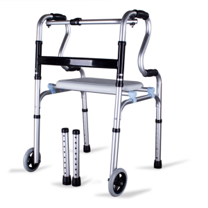 Walker ช่วยเดิน หัดเดิน พยุงตัว ประกอบแล้ว พับได้ ลูกรอกโค้งคู่พร้อมเพลทที่นั่ง เพิ่มรูรั่วน้ำ โหมดสลับล็อคลูกหิ