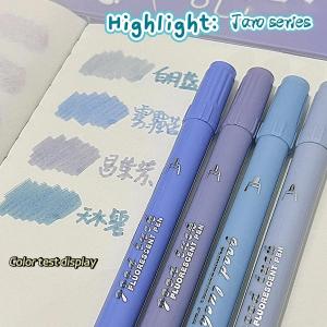 ชุดปากกาเน้นข้อความสองด้าน4ชิ้นน่ารักปากกามาร์คเกอร์เกาหลีอุปกรณ์การเรียนเครื่องเขียนซักได้