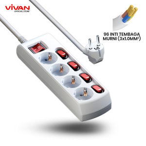 VIVAN VPS-H004A Stop Kontak Saklar 4 lubang Inti Tembaga Murni Plastik Tahan Api Child Lock 175M Garansi 36 Bulan