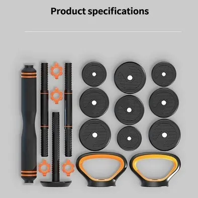 6-in-1 Adjustable Dumbbell Set 20KG Barbell Kettlebell Push Up Stand Home Gym Workout Equipment with Free Gloves & Wristband
