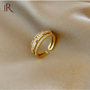 Frascat New Korean Senior Temperament Double Opening Rings Contracted Fashion Geometric Women Fine Crystal Adjustable Ring Jewelry
