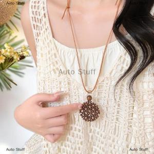 [COD] Auto Stuff โบฮีเมียนทำด้วยมือทำด้วยมือฟางไม้ทอหัวใจดวงจันทร์สร้อยคอจี้ยาวปรับเชือกได้ chokers สำหรับผู้หญิงของขวัญวันเกิด