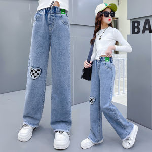5-12 Years Children Jeans for Kids Girls Loose Wide Leg Denim Pants Fashion Casual Aesthetic Baggy Pants Trousers Korean Style Soft New Jeans 130-160CM
