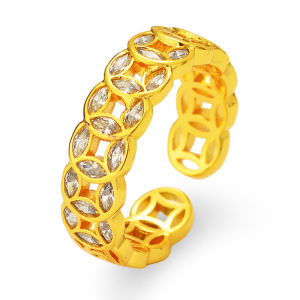 ⚡Attract Wealth⚡Lucky Copper Coin Rhinestones Open Ring Sand Gold Diamond Lucky Ring Attract Wealth Luxury Abrasion