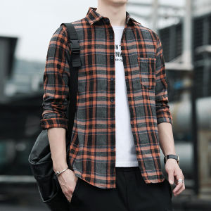 Musim Luruh Musim Luruh Kasual Plaid Shirt Lelaki Lelaki Butang Lengan Panjang Korea Korea Fesyen Longgar Streetwear Pakaian Lelaki M-3XL