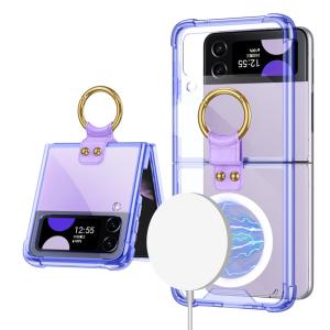 【Ring & Bracket】ISSCASE for Samsung Z Flip 4 Case Ring Bracket Transparent Wireless Charging Magsafe Case Hard Magsafe Phone Case