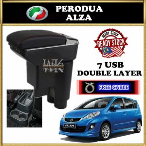 Perodua ALZA (MANUAL) Double Layer 7USB 4USB Arm Rest Armrest Console ( Black / Red Stitching)
