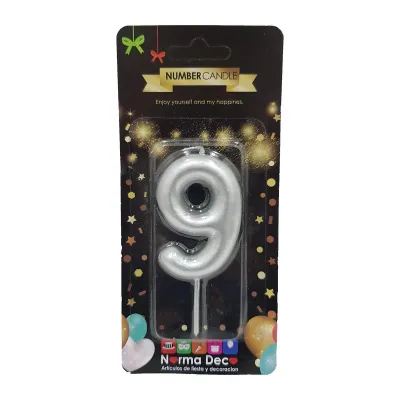 CGS Shiny Number Candle (9) (Silver)