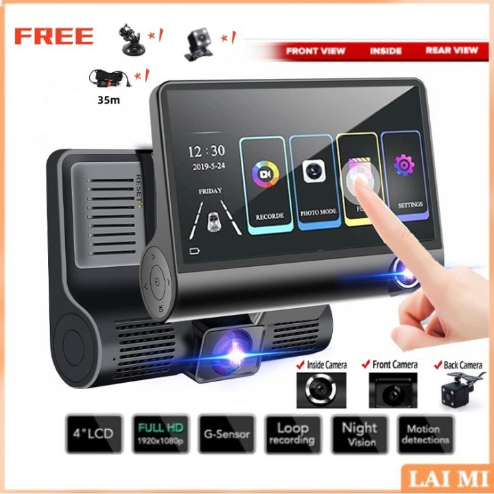 ♝Car Dash Cam 1080P Camera Kereta Depan Belakang Inside Reverse Camera Recorder Night Vision Touch HD Screen 360 Camera♬